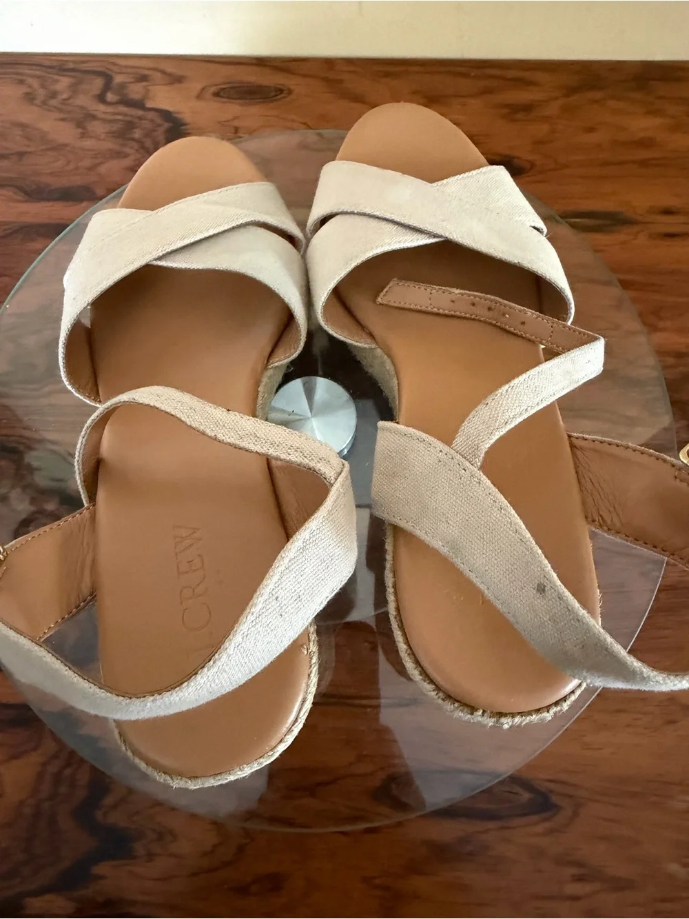 J. CREW Canvas Peep Toe Wedge Espadrille Shoes in size 8.5